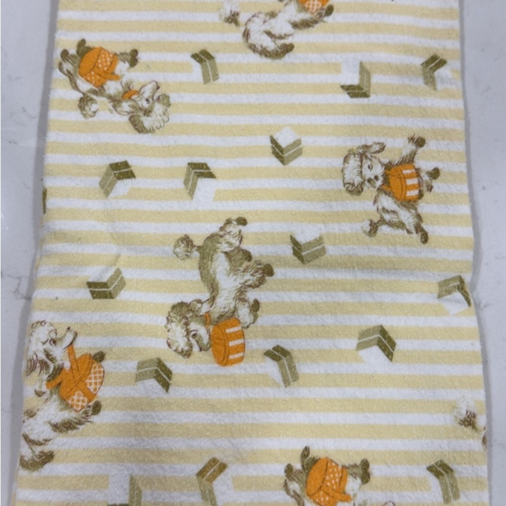 Vintage Yellow Striped  Receiving blanket with Dog Print